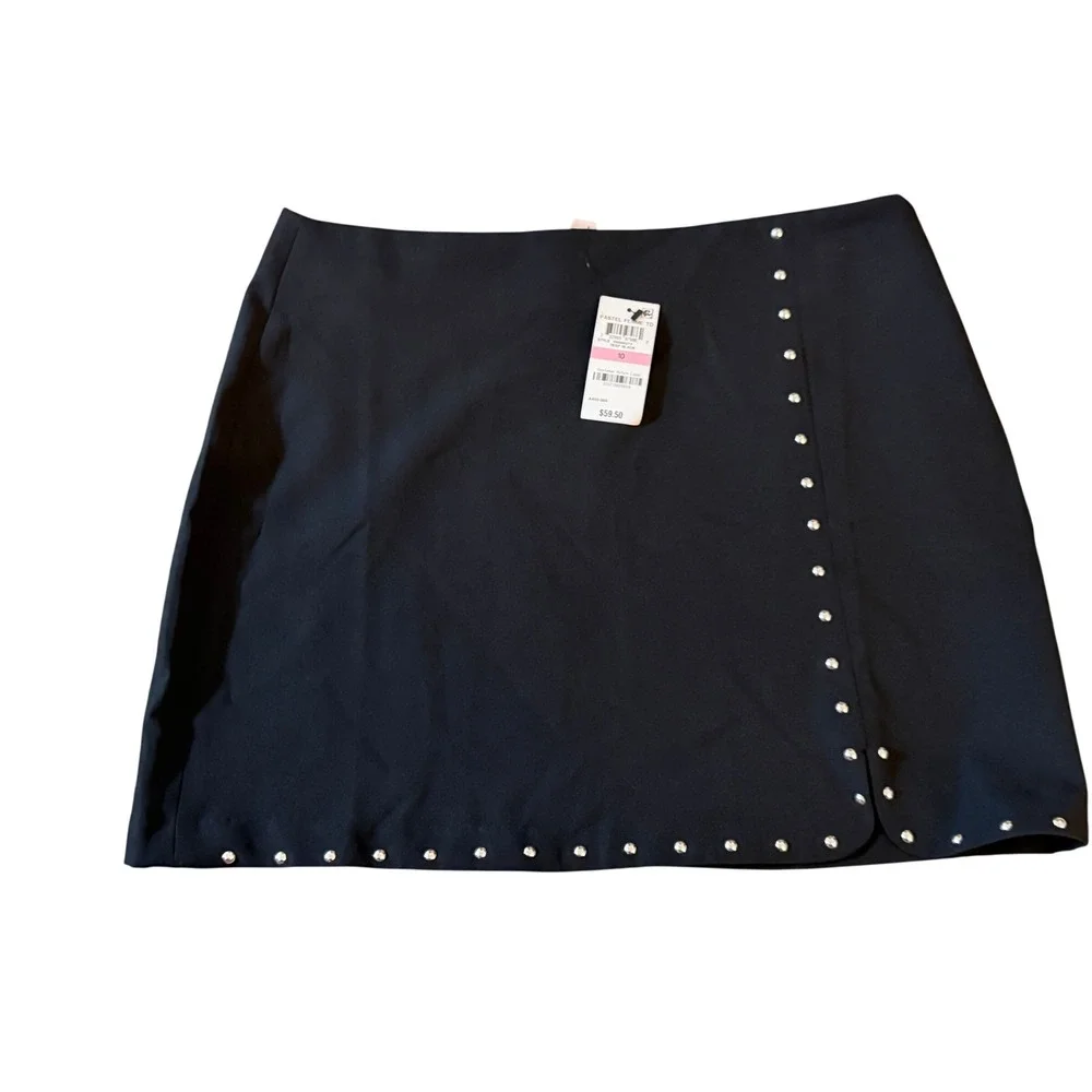 NWT Bar III Womens Studded Faux Wrap Mini Skirt Deep Black 100060272 Size 10 NEW